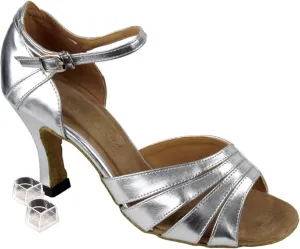 Very Fine Dance Shoes Women's Salsa Ballroom Tango Latin Dance Shoes Style 1680 Bundle with Plastic Dance Shoe Heel Protectors, Silver Leather 5.5 M US Heel 3 Inch