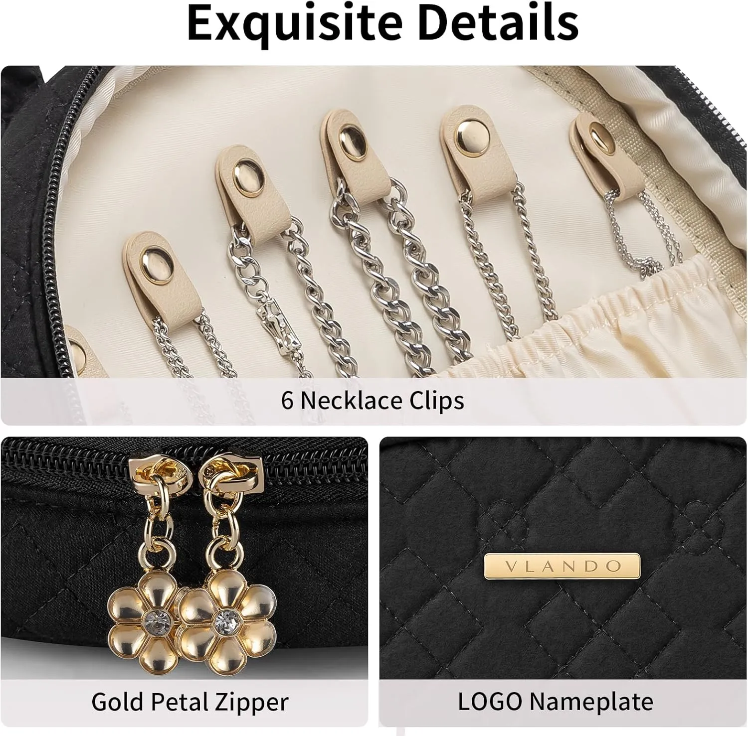 Vlando Jewelry Travel Organizer, Jewelry Storage Book Ring Binder with Jewelry Bags Clear Booklet Zipper Pouch Bag for Necklaces, Earrings, Rings, Bracelets, Christmas Black
