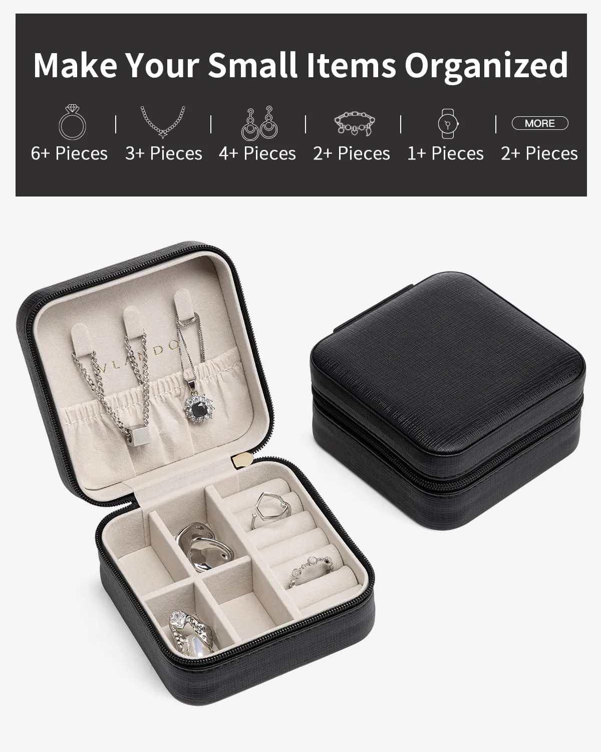 Vlando Travel Jewelry Box, Small Jewelry Travel Organizer Case for Girls Women - Black