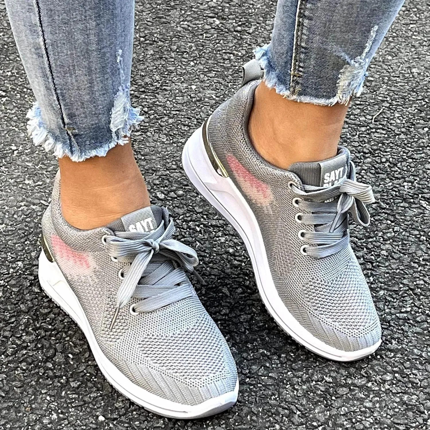 Walking Orthopedic Shoes Women Arch Support Lightweight Breathable Slip On Sneakers Breathable Shoes Women Wedge Leisure Outdoor Running Fitness Shoes Sport Mesh Women's Internationalist Women Sneaker