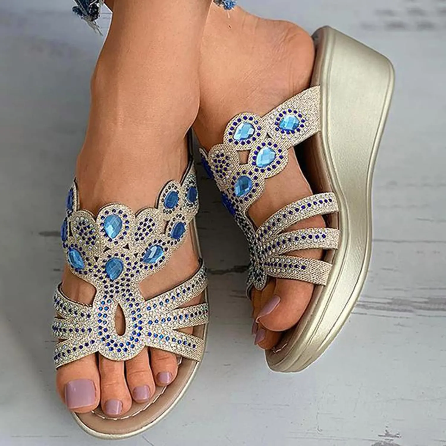 Wave Casual Slippers Sandals Point Slope Causal Women's Cat Slide Women's Shoes Heel Bohemian Wedges Water Drop