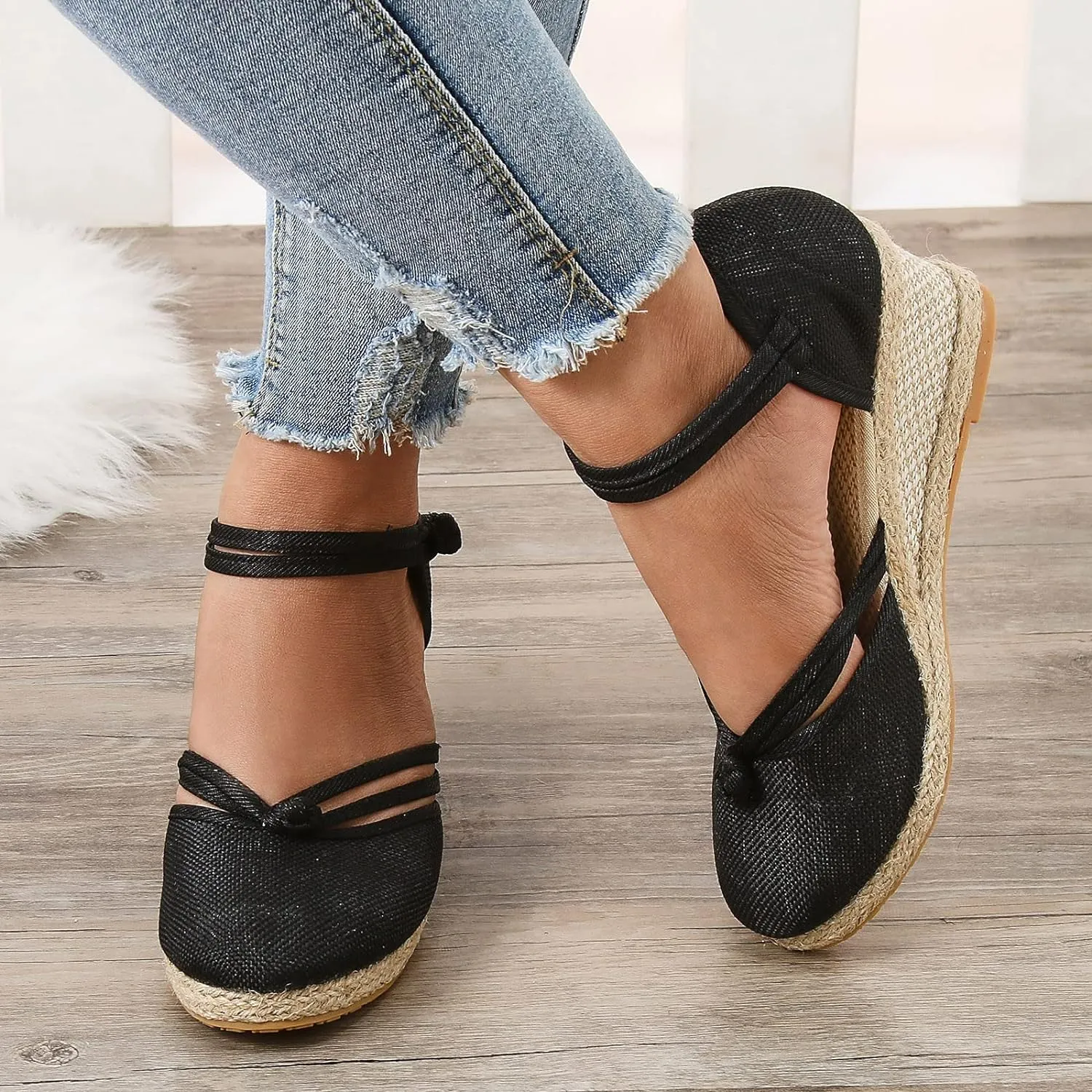 Wedge Sandals for Women 2024 Women Shoes Sandals Platform Wedge Sandals Fashion Versatile Braided Buckle Breathable