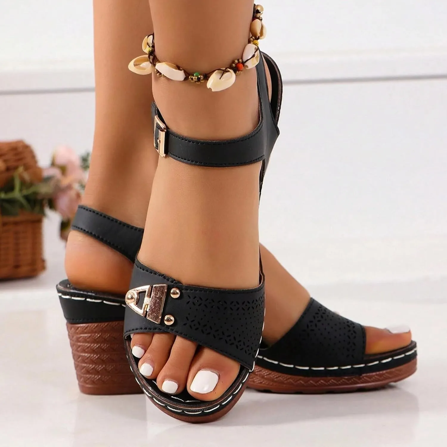Wedge Sandals for Women 2025 Dressy Casual Comfortable Orthopedic Women's Platform Sandals Summer Heeled Wedges Sandal with Adjustable Ankle Strap Buckle Shoes