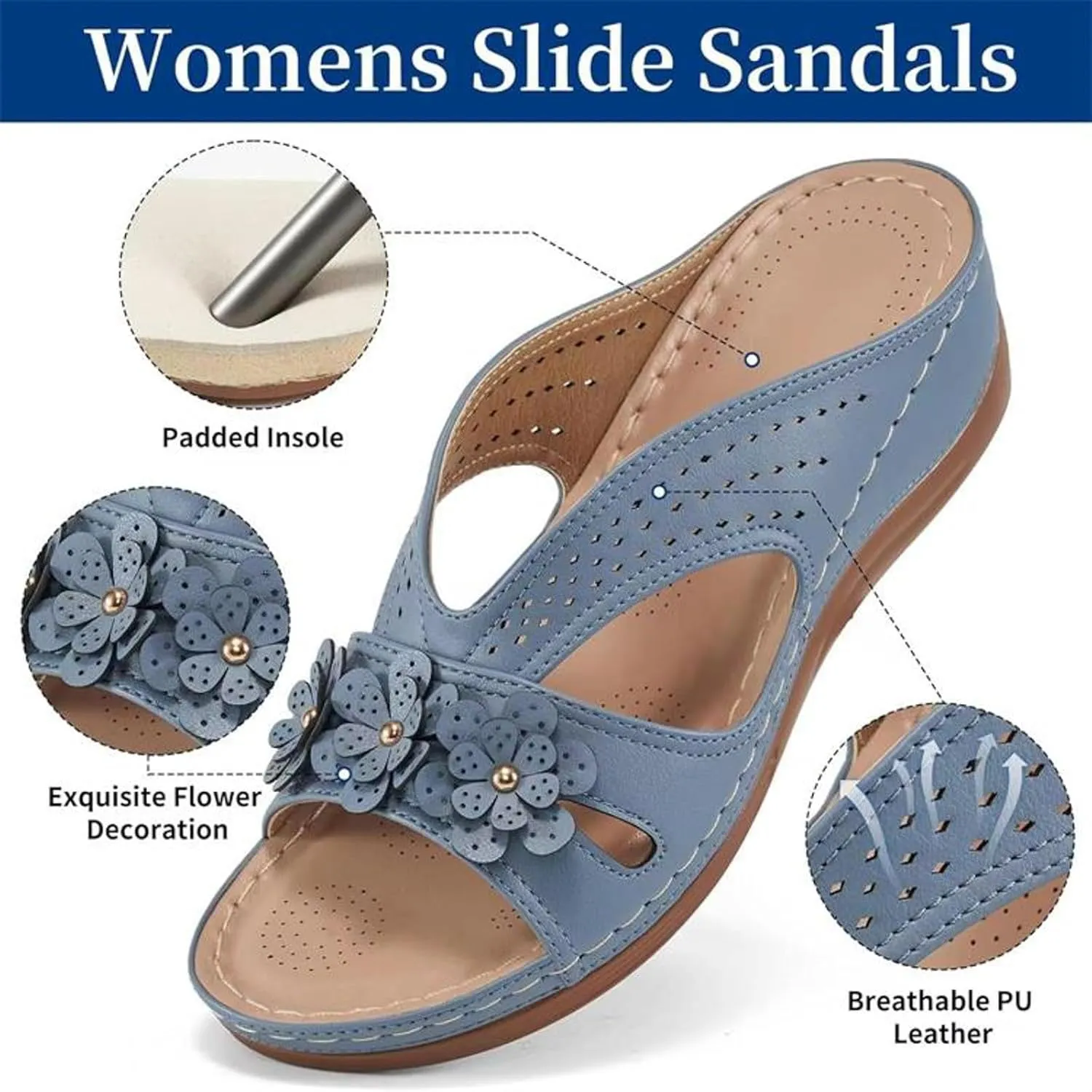 Wedge Sandals for Women Dressy Orthopedic Slip On Comfortable Slides Sandals Lightweight Memory Foam Platform Shoes