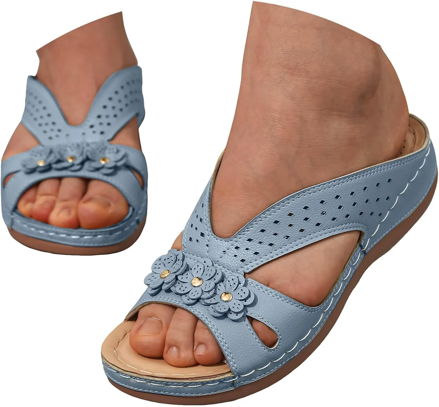 Wedge Sandals for Women Dressy Orthopedic Slip On Comfortable Slides Sandals Lightweight Memory Foam Platform Shoes