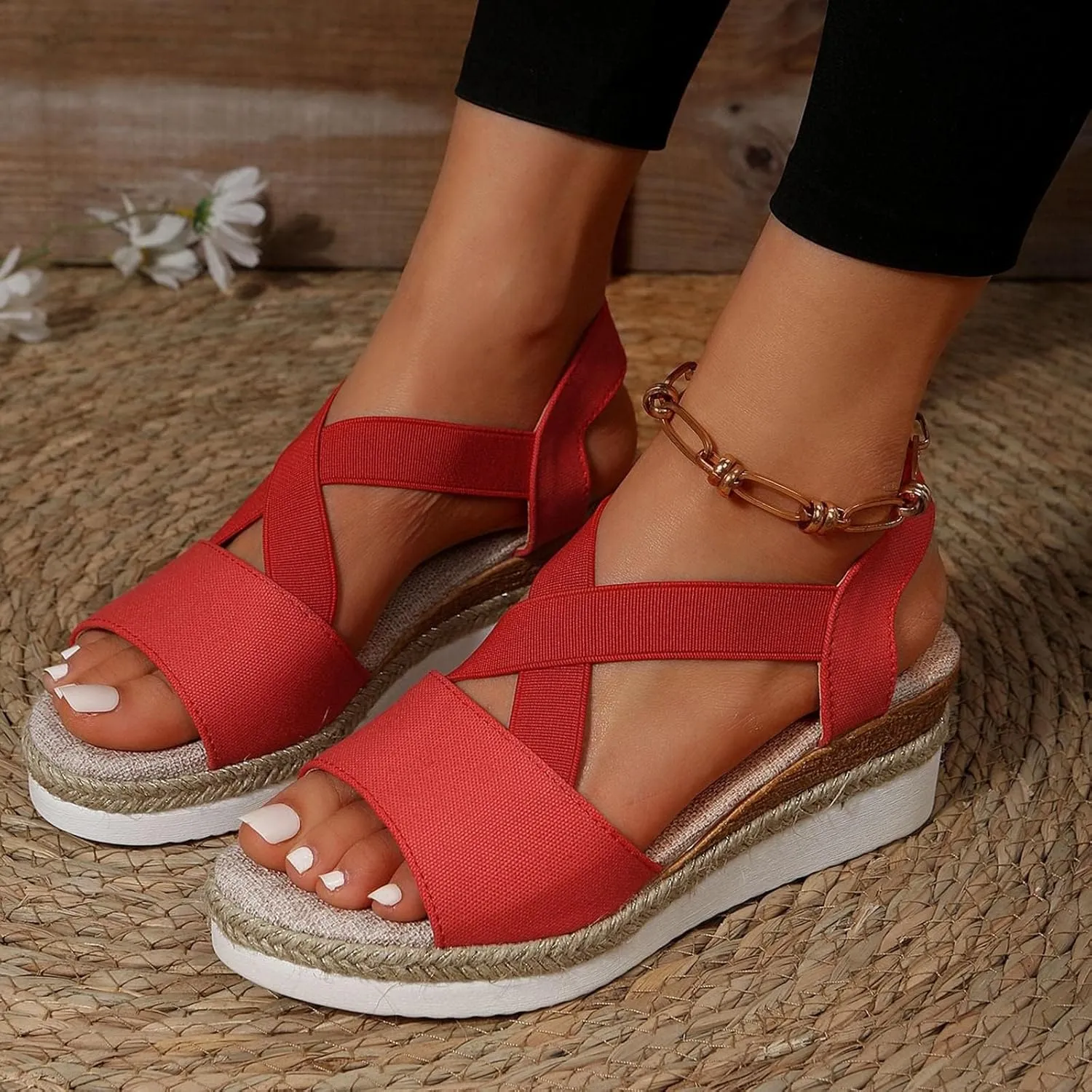 Wedge Sandals for Women, Espadrilles Women Open Toe Ankle Strap Heels Dressy Summer Platform Comfortable Slip on Walking Wedges 2025 Espadrille Casual Orthopedic Dress Shoes Buckle Beach