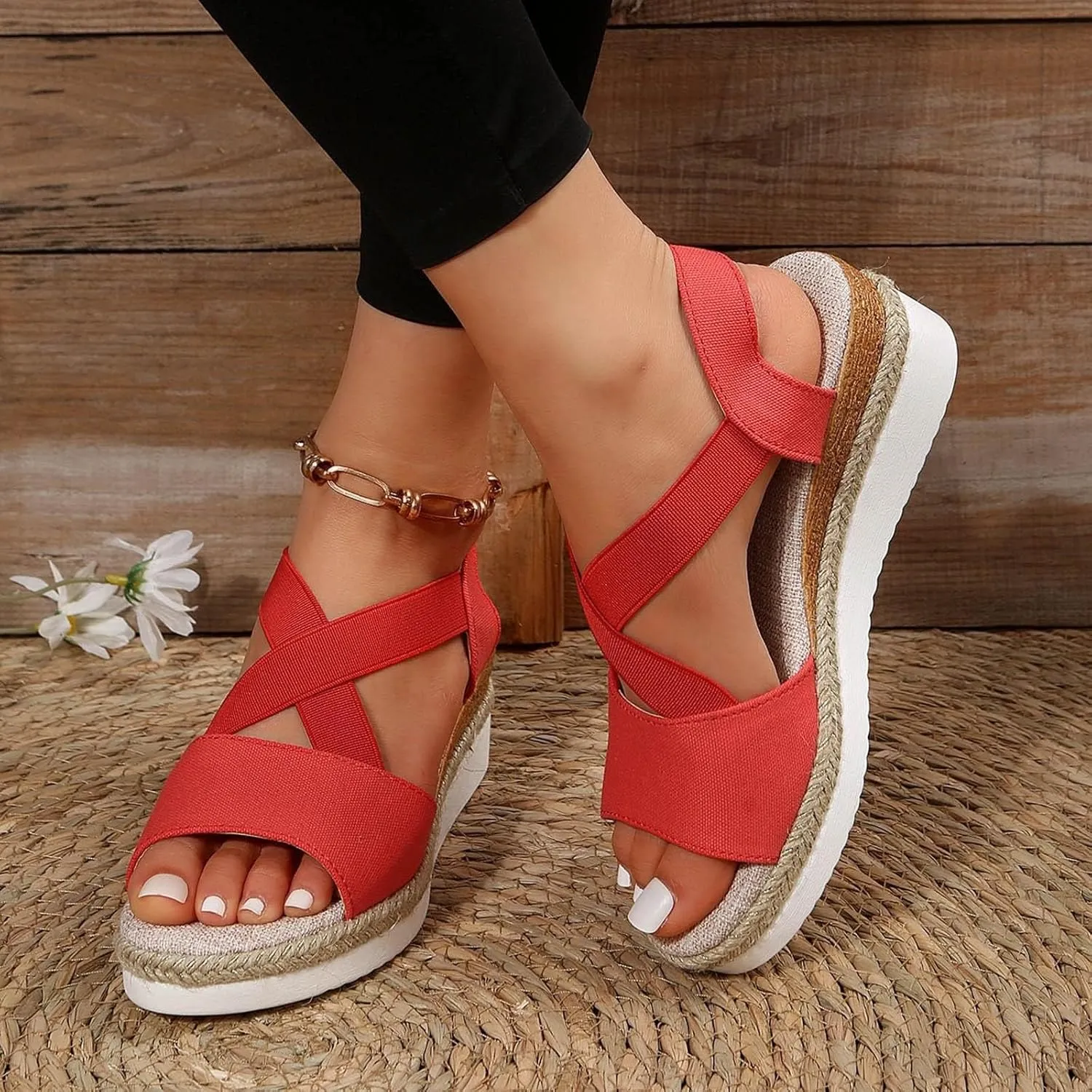 Wedge Sandals for Women, Espadrilles Women Open Toe Ankle Strap Heels Dressy Summer Platform Comfortable Slip on Walking Wedges 2025 Espadrille Casual Orthopedic Dress Shoes Buckle Beach