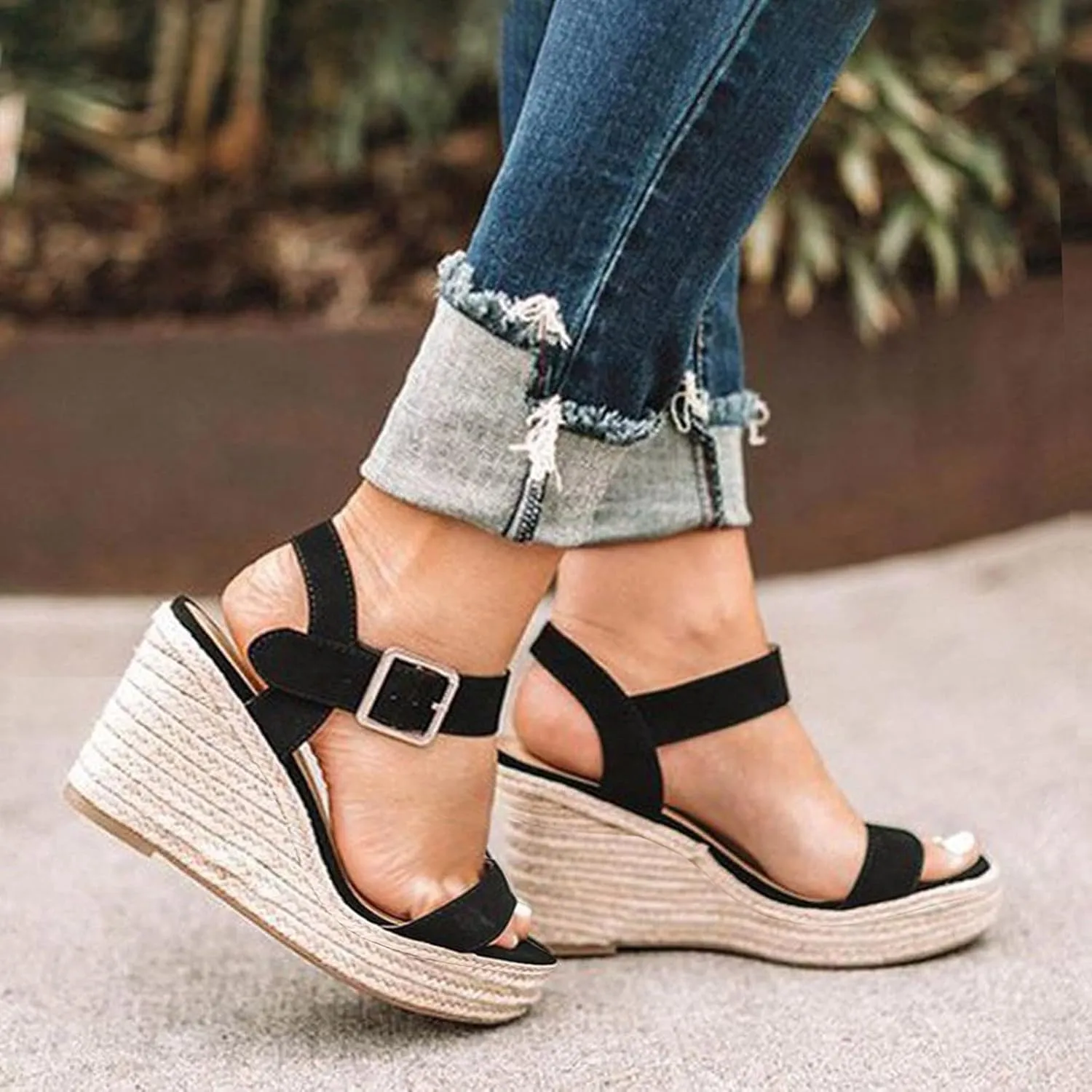 Wedge Sandals for Women Women's Arch Support Sandals Women Open Toe Flatform Fashion Black Dressy Comfortable Summer Platform Casual Dress Sandal Strappy Heels for Flat