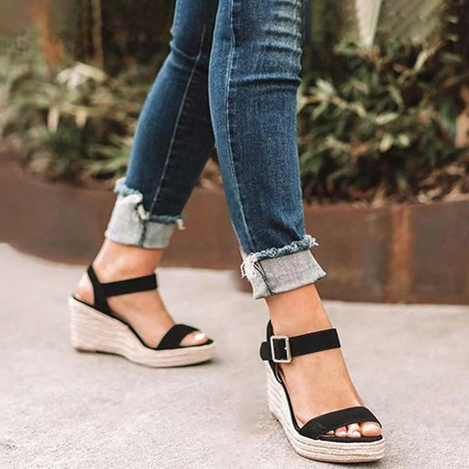 Wedge Sandals for Women Women's Arch Support Sandals Women Open Toe Flatform Fashion Black Dressy Comfortable Summer Platform Casual Dress Sandal Strappy Heels for Flat