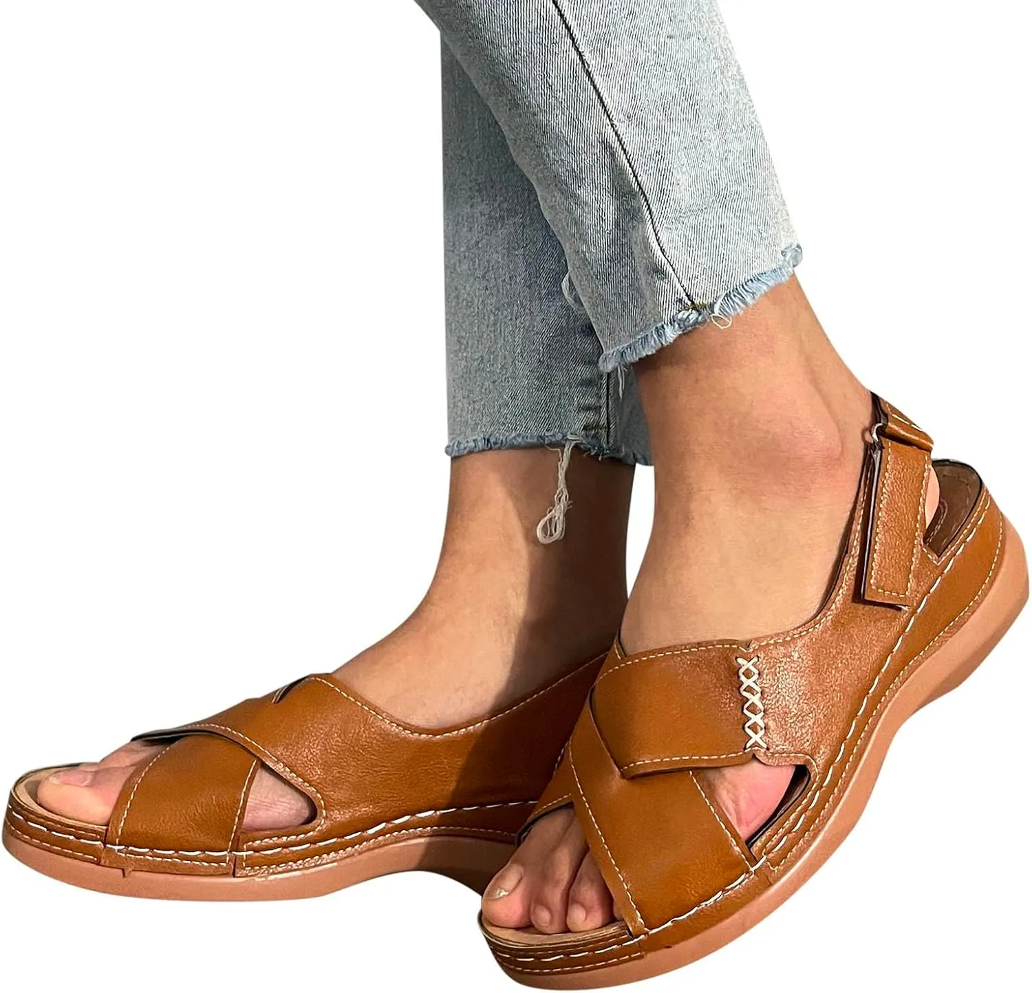 Wedges for Women Women Walking Sandals Casual Elastic Ankle Strap Platform Sandals Womens Platform Comfortable Summer Casual Dress Sandal Wide Arch Support Womens Black