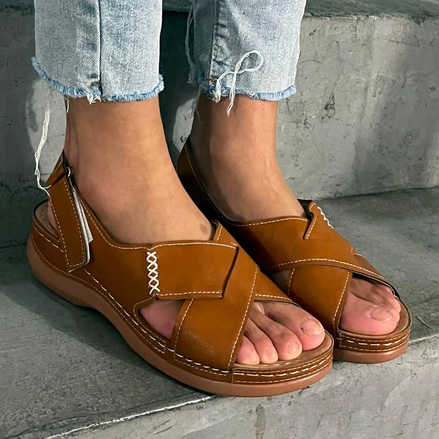 Wedges for Women Women Walking Sandals Casual Elastic Ankle Strap Platform Sandals Womens Platform Comfortable Summer Casual Dress Sandal Wide Arch Support Womens Black