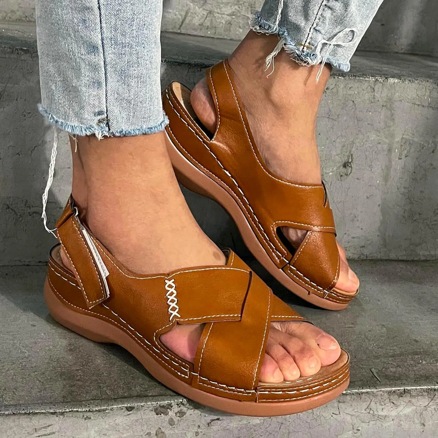 Wedges for Women Women Walking Sandals Casual Elastic Ankle Strap Platform Sandals Womens Platform Comfortable Summer Casual Dress Sandal Wide Arch Support Womens Black