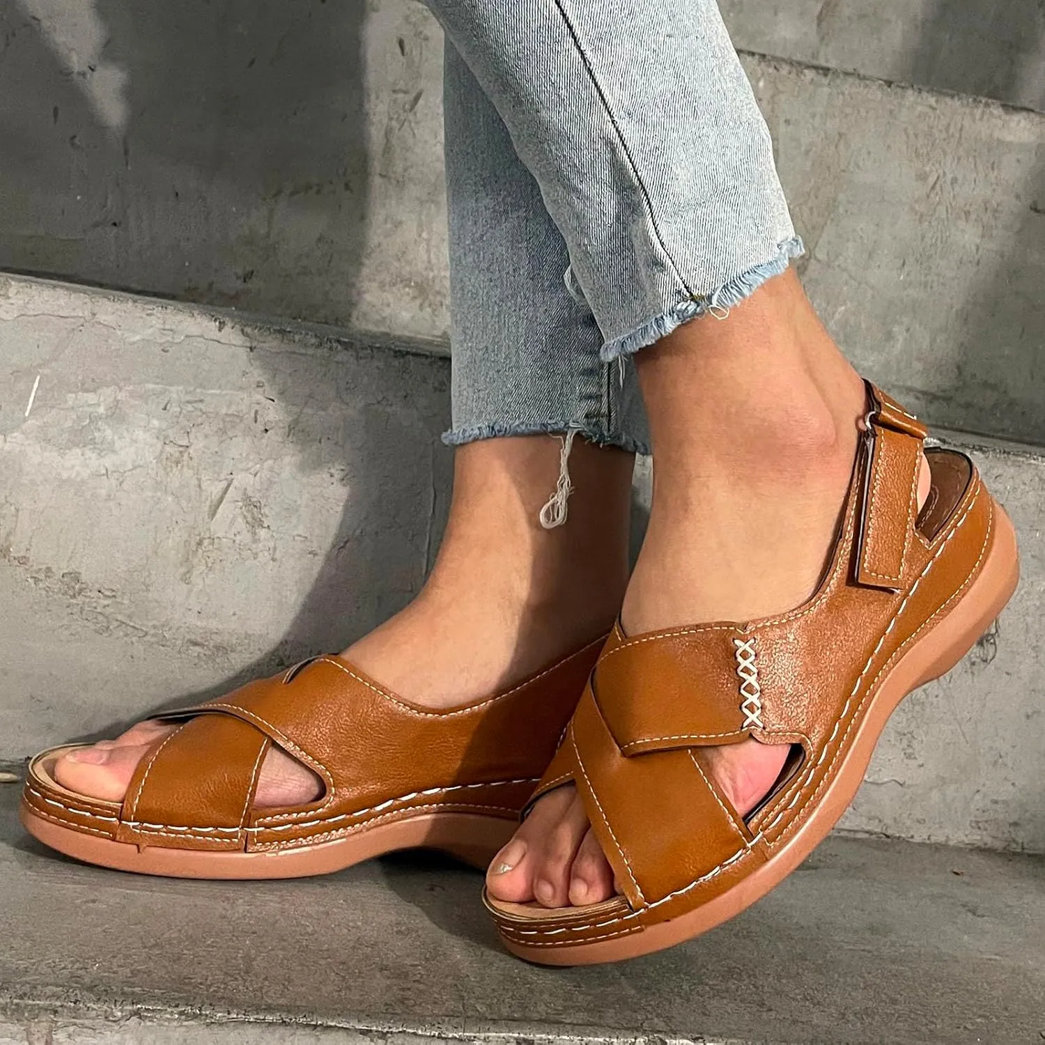 Wedges for Women Women Walking Sandals Casual Elastic Ankle Strap Platform Sandals Womens Platform Comfortable Summer Casual Dress Sandal Wide Arch Support Womens Black