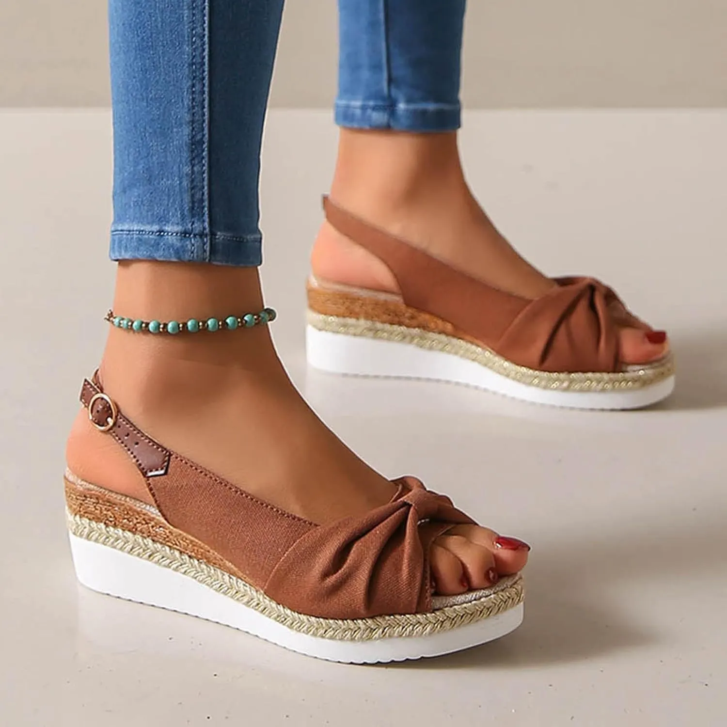 Wedges for Women Women's Platform Wedge Sandals Walking Summer Casual Sandal Arch Support Comfortable Slip on