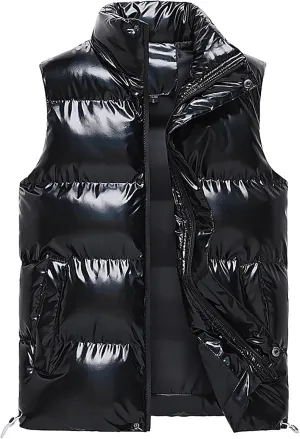 WENKOMG1 Men's Winter Down Vest, Autumn Warm Cotton Coat Solid Colour Zip Up Jacket Sleeveless Soft Lightweight Outerwear