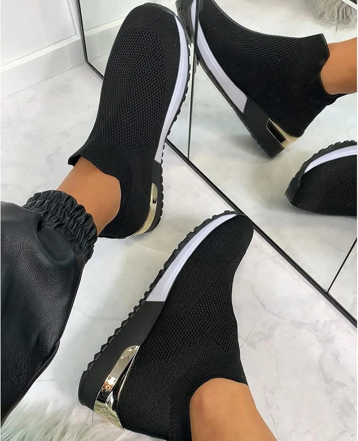 White Wide Width Casual Sneakers Women Cute Black Shoes for Women Womens Casual Shoes Slip On Loafers Silver Wedge Sneakers for Women Dressy Zapatos De Mujer CModos Bajos para Fiesta Cerrados