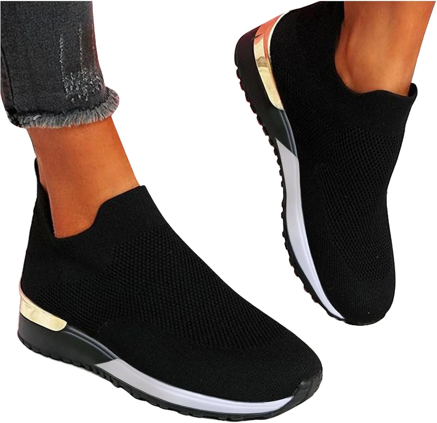 White Wide Width Casual Sneakers Women Cute Black Shoes for Women Womens Casual Shoes Slip On Loafers Silver Wedge Sneakers for Women Dressy Zapatos De Mujer CModos Bajos para Fiesta Cerrados
