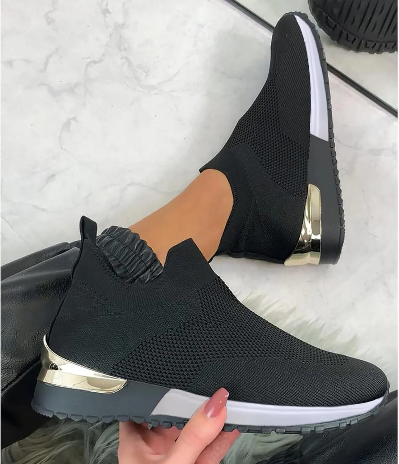White Wide Width Casual Sneakers Women Cute Black Shoes for Women Womens Casual Shoes Slip On Loafers Silver Wedge Sneakers for Women Dressy Zapatos De Mujer CModos Bajos para Fiesta Cerrados