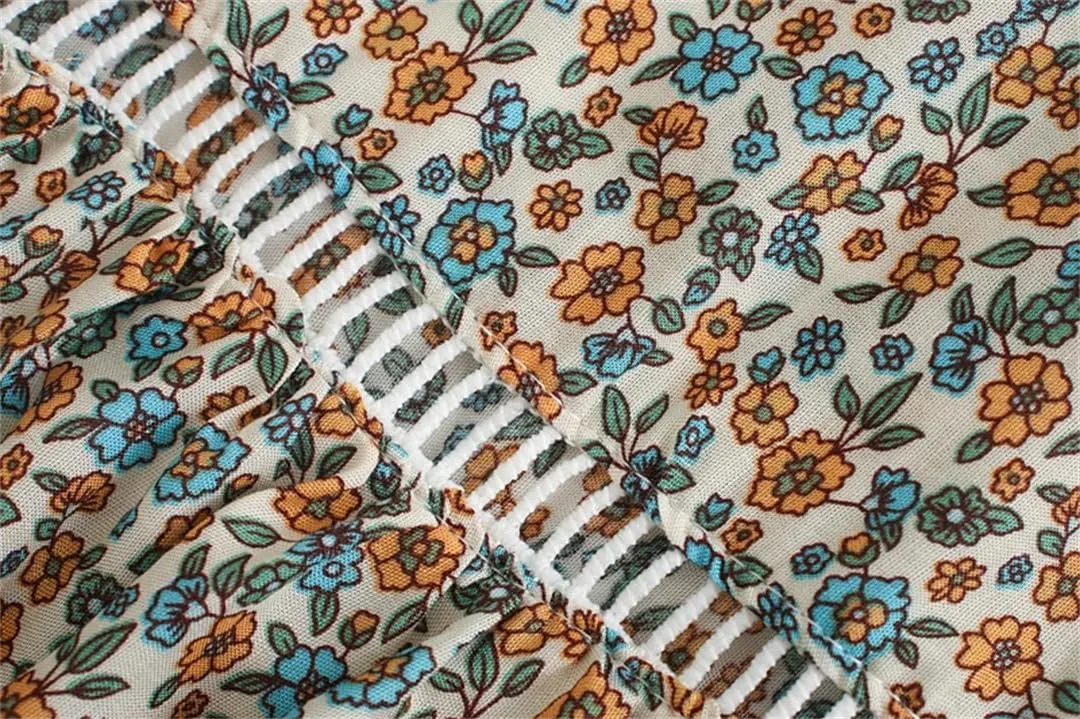 Women Beige Print Beach Bohemian Skirt High Elastic Waist Rayon Cotton Pleated Maxi Skirts