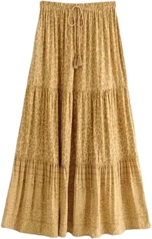 Women Bohemian Floral Print Pleated Skirt High Waist A-Line Maxi Skirts