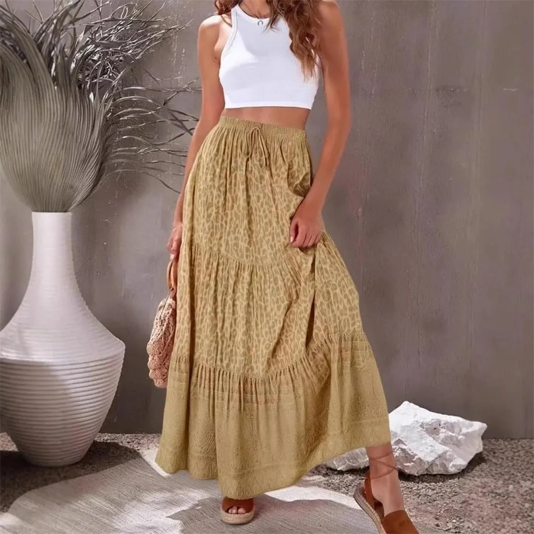 Women Bohemian Floral Print Pleated Skirt High Waist A-Line Maxi Skirts