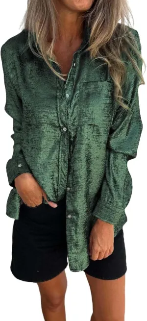 Women Button Down Linen Shirts Solid Color Linen Tops for Women Long Sleeve Loose Fit Vacation Beach Blouse