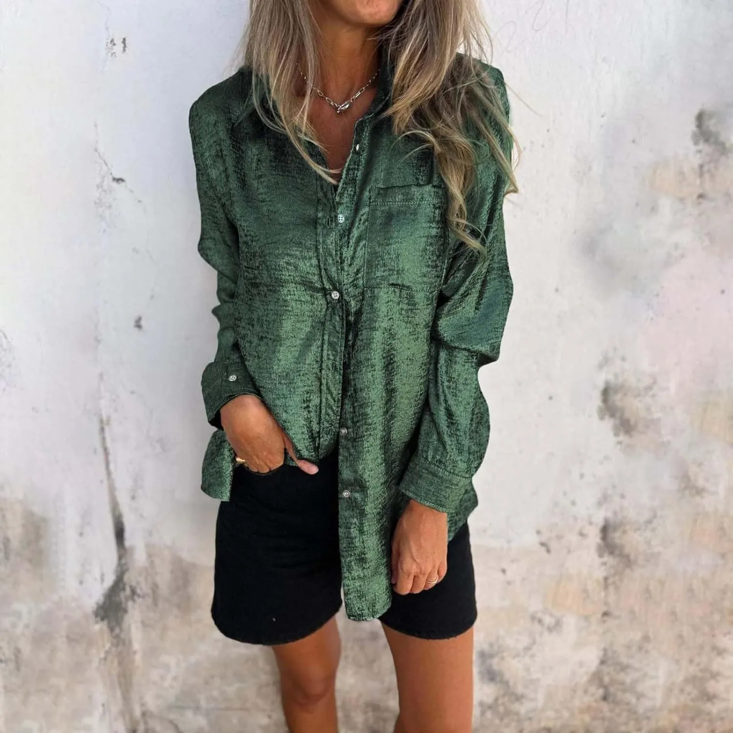 Women Button Down Linen Shirts Solid Color Linen Tops for Women Long Sleeve Loose Fit Vacation Beach Blouse