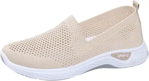 Women Elastic Slip On Sneakers Casual Walking Shoes Lightweight Canvas Comfortable Flats Non Slip Breathable Loafers