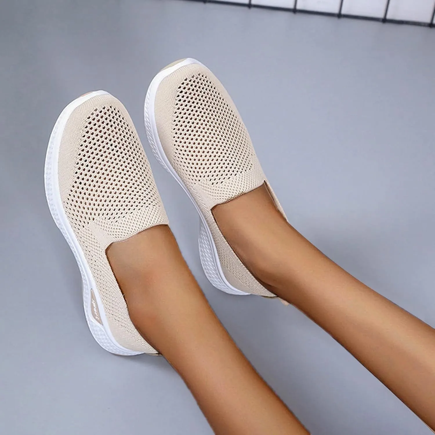 Women Elastic Slip On Sneakers Casual Walking Shoes Lightweight Canvas Comfortable Flats Non Slip Breathable Loafers