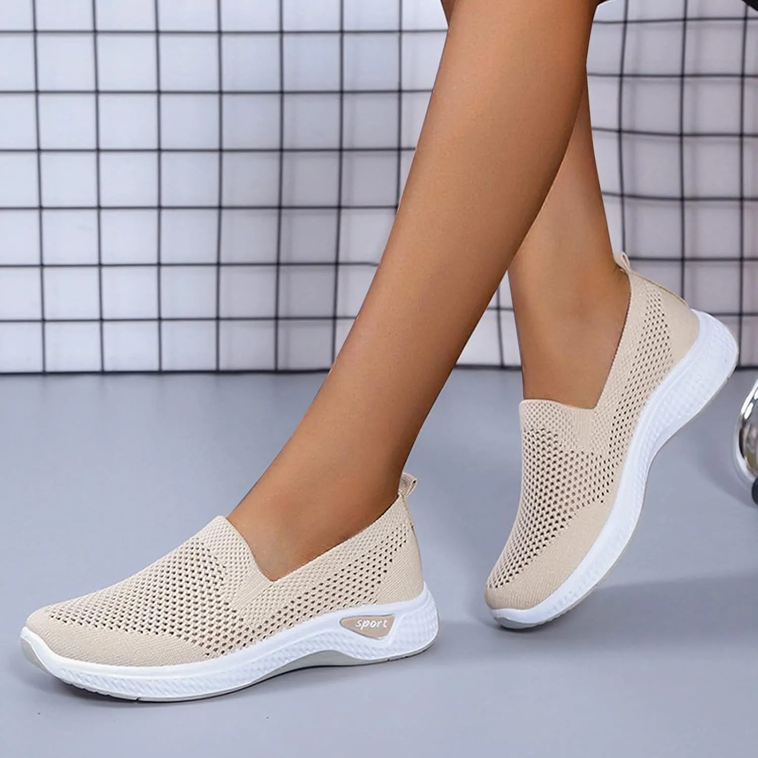 Women Elastic Slip On Sneakers Casual Walking Shoes Lightweight Canvas Comfortable Flats Non Slip Breathable Loafers