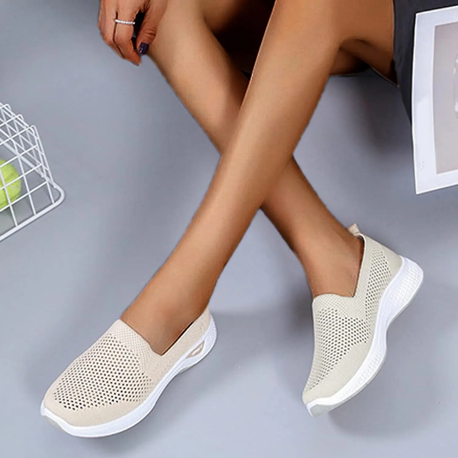 Women Elastic Slip On Sneakers Casual Walking Shoes Lightweight Canvas Comfortable Flats Non Slip Breathable Loafers