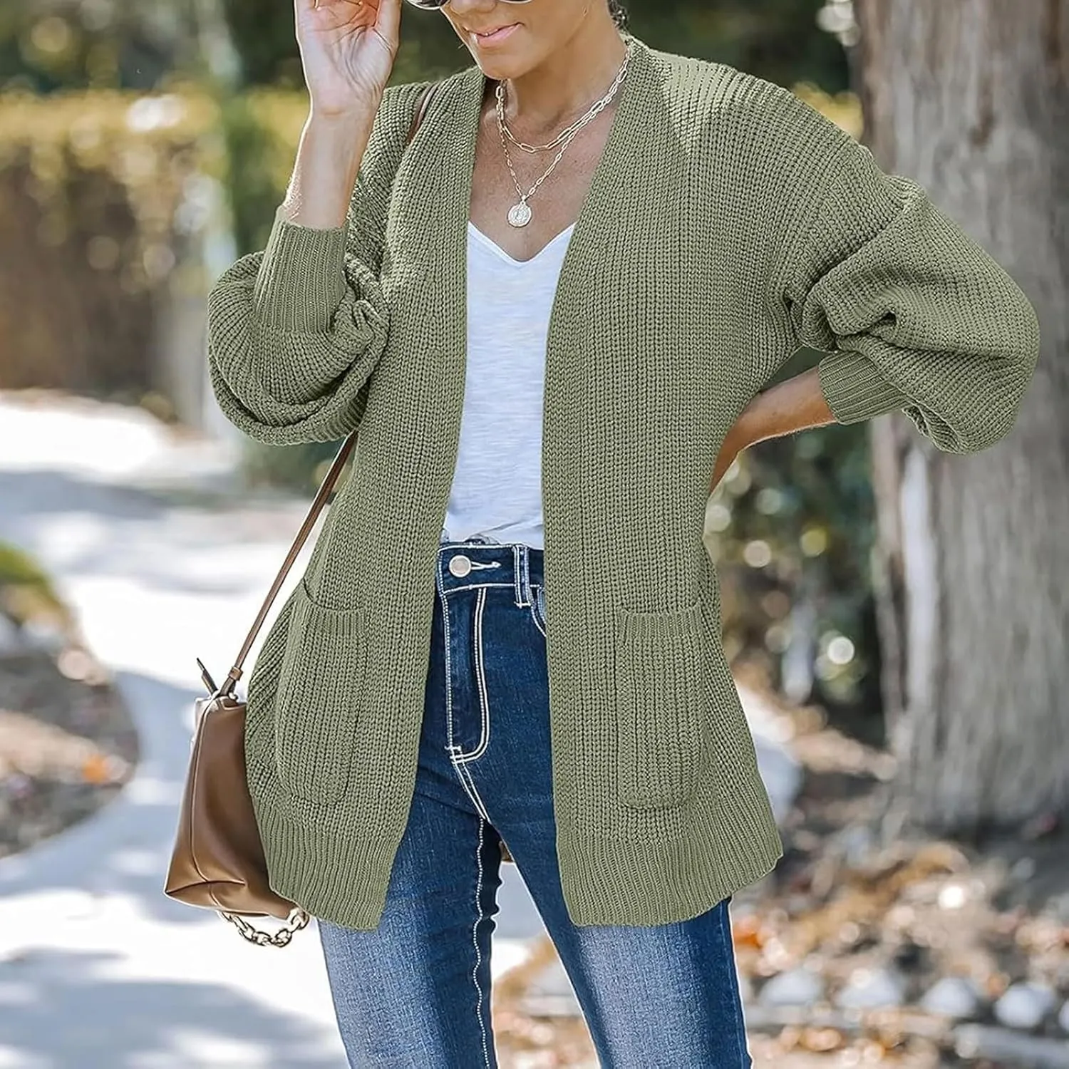 Women Fall Oversized Cardigan Sweater Cable Knit Chunky Warm Open Front Outerwear Solid Color Long Sleeve Trendy Coat