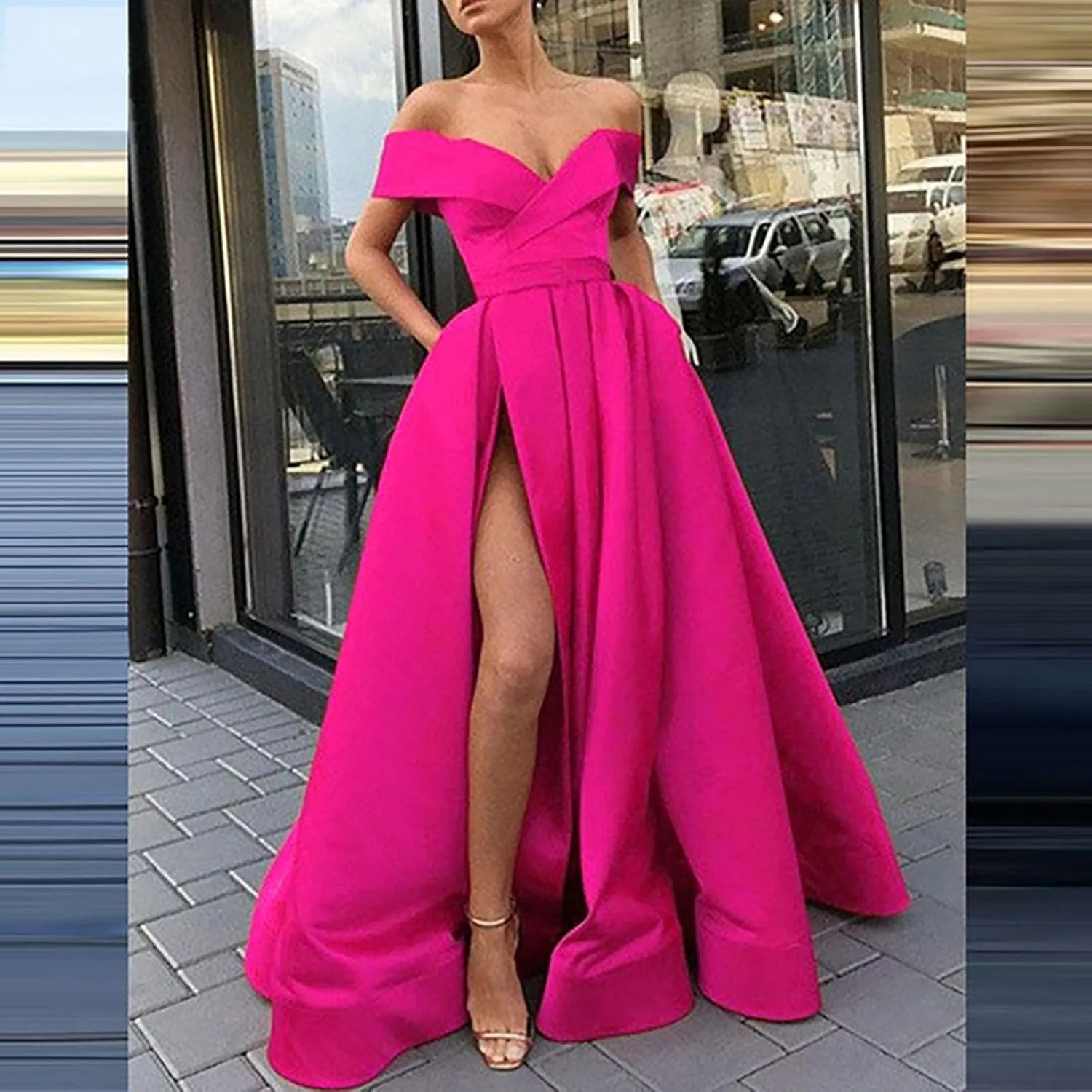 Women Floor Length Cocktail Chiffon Summer Dresses Temperament French Retro Low Cut V Neck Long Dress with High Slit