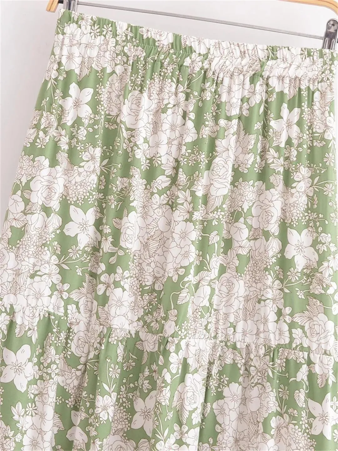 Women Floral Print Beach Bohemian Skirts High Waist Maxi A-Line Skirt