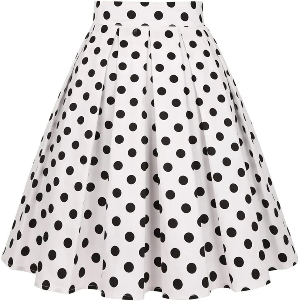 Women Gothic Floral Printed Pleated Skirt Summer High Waist Korean Harajuku Japanese Pinup Retro Vintage Midi Skirts White Dots N XS