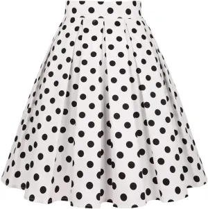 Women Gothic Floral Printed Pleated Skirt Summer High Waist Korean Harajuku Japanese Pinup Retro Vintage Midi Skirts White Dots N XS