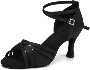 Women Latin Dance Shoes Open Toe Satin Professional Salsa Bachata Performance Ballroom Dancing Shoes,Model L3049