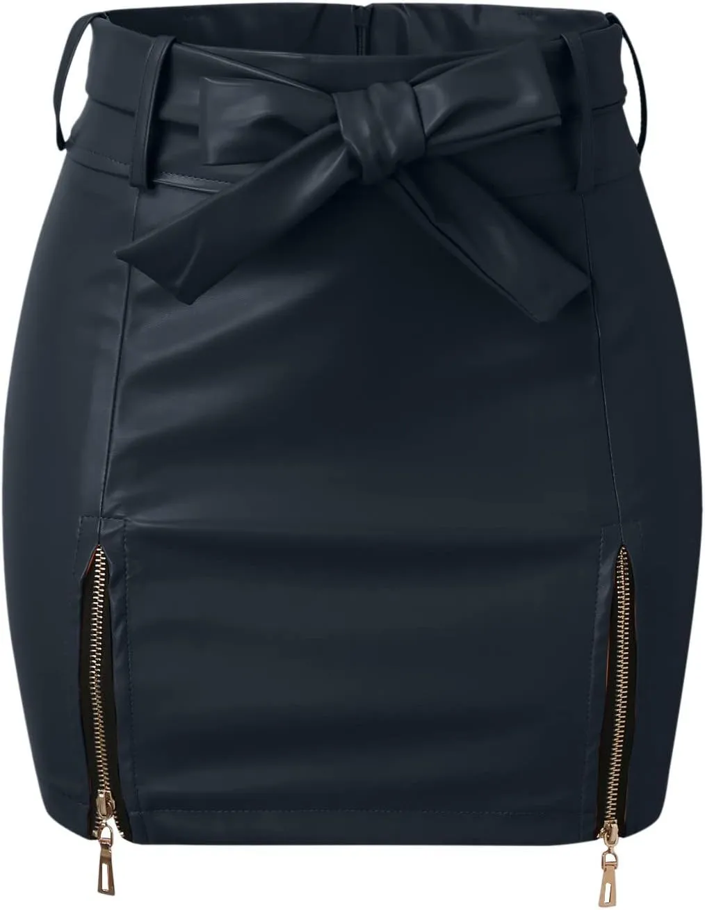 Women Leather Skirts High Waist Mini Skirt A Line PU Mini Zipper Skirt Streetwear Twill on Midi Skirt
