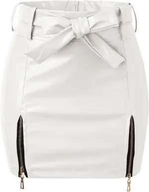 Women Leather Skirts High Waist Mini Skirt A Line PU Mini Zipper Skirt Streetwear Twill on Midi Skirt