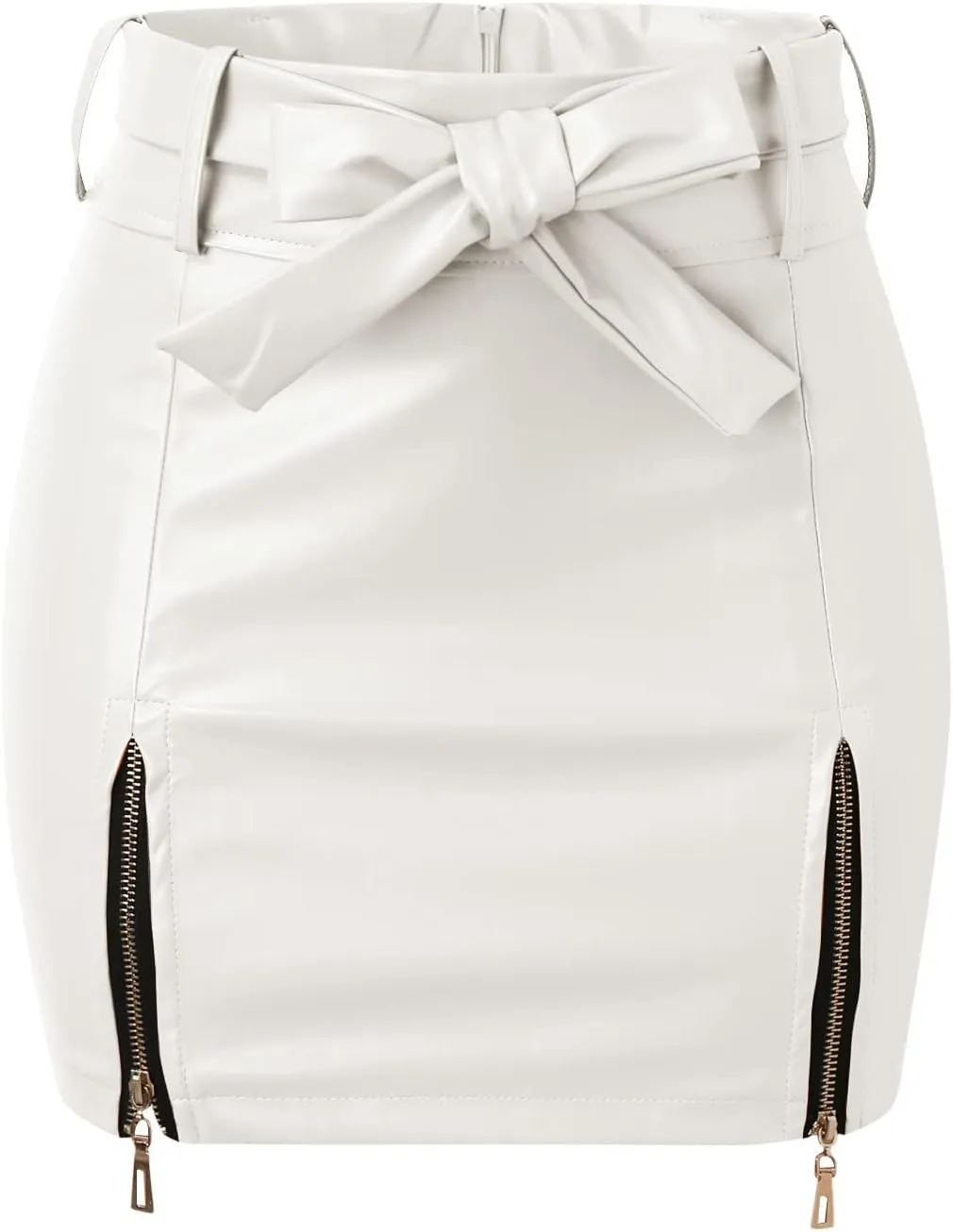 Women Leather Skirts High Waist Mini Skirt A Line PU Mini Zipper Skirt Streetwear Twill on Midi Skirt