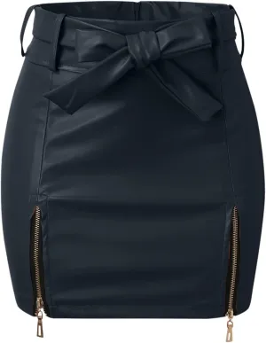 Women Leather Skirts High Waist Mini Skirt A Line PU Mini Zipper Skirt Streetwear Twill on Midi Skirt