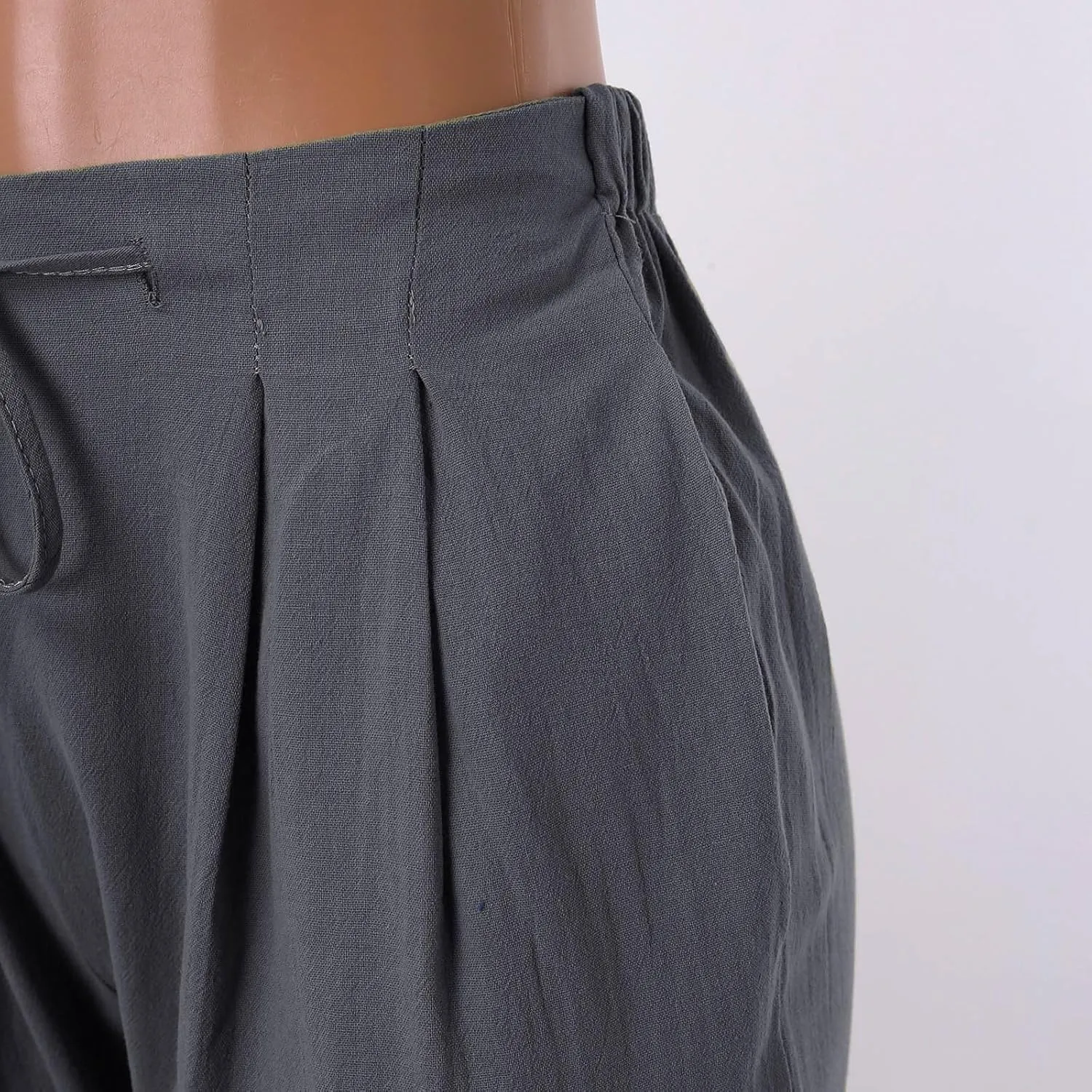 Women Linen Pants with Drawstring Lightweight Elastic Waist Leg Loose with Pockets Petite Summer Relaxed Fit Tapered