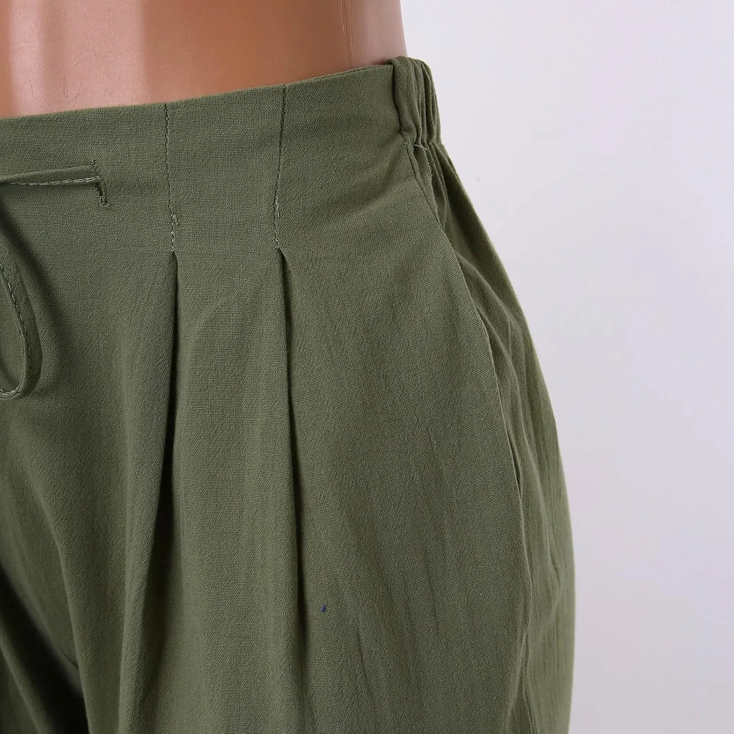 Women Linen Pants with Drawstring Lightweight Elastic Waist Leg Loose with Pockets Petite Summer Relaxed Fit Tapered