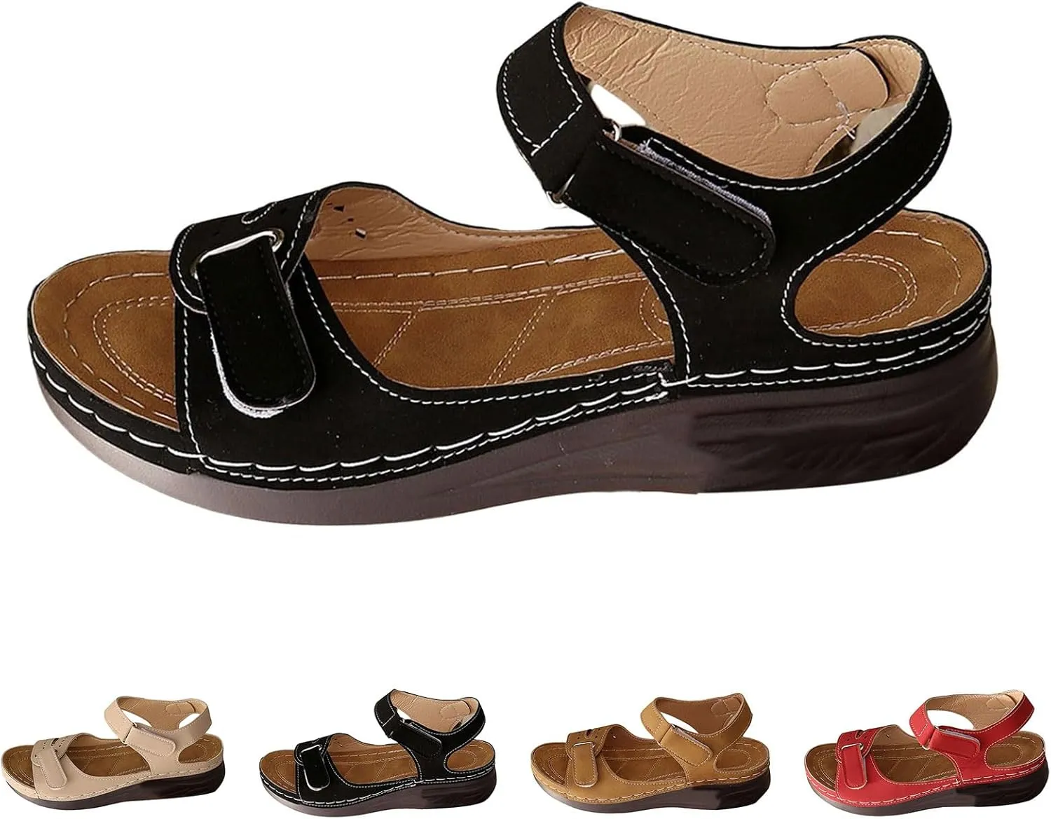 Women Orthopedic Sandals Dressy Summer Comfortable Walking Slides Sandals Fashion Open Toe Adjustable Ankle Strap Slip On Sandal Casual Slingback Shoes