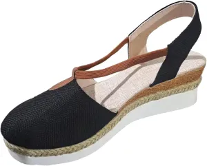 Women Orthopedic Wedge Sandals Summer Dressy Closed Toe Espadrille Wedge Heels Sandals Comfortable Wide Width Non Slip Shoes with Adjustable Ankle Strap Metal Buckle Indoor Outdoor