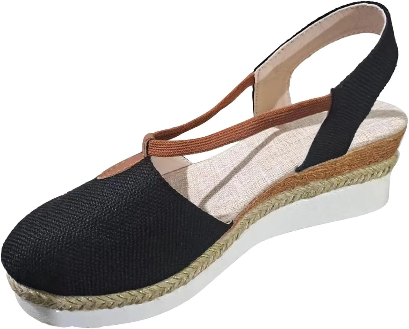 Women Orthopedic Wedge Sandals Summer Dressy Closed Toe Espadrille Wedge Heels Sandals Comfortable Wide Width Non Slip Shoes with Adjustable Ankle Strap Metal Buckle Indoor Outdoor