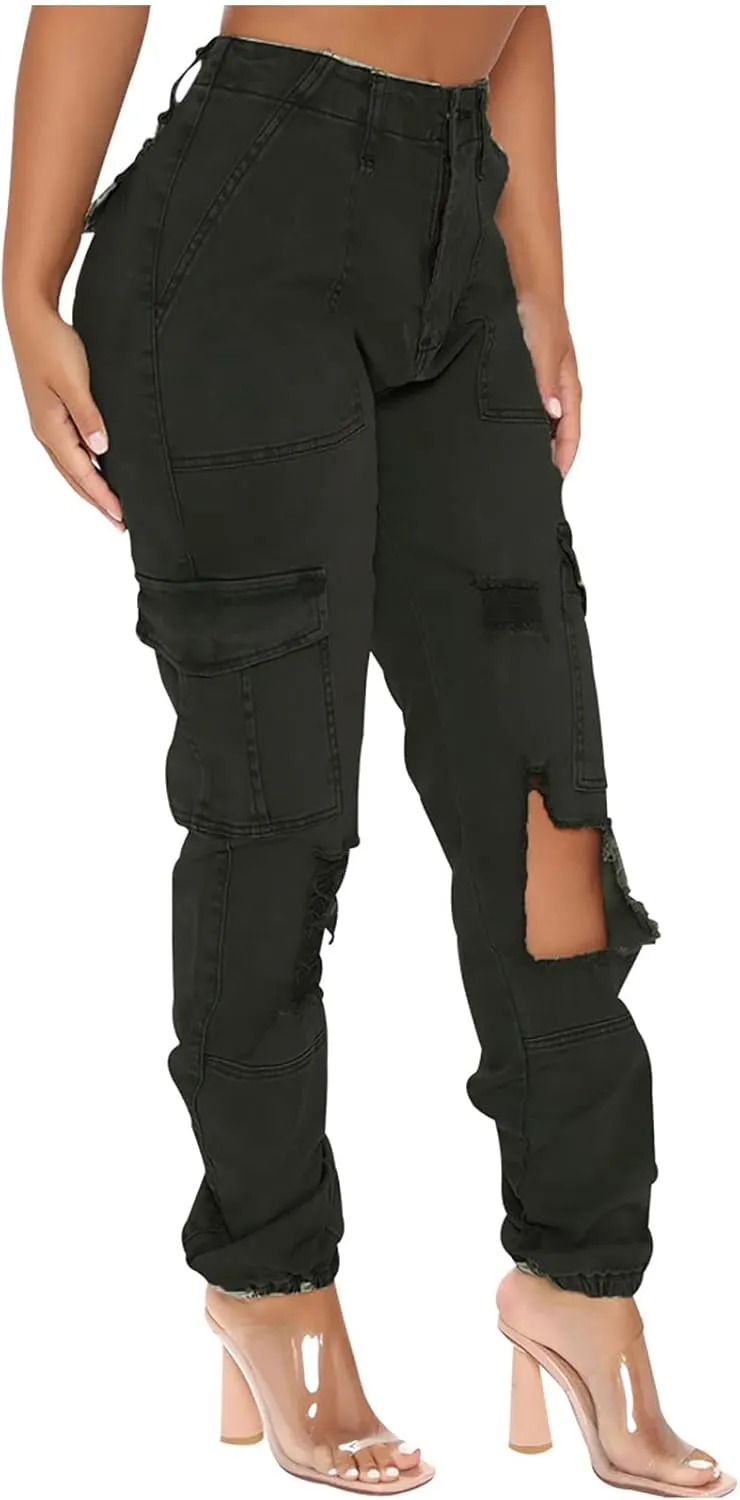 Women Parachute Camo Cargo Pants Trendy Y2K Teen Girls High Elastic Waist Relaxed Fit Casual Pants Streetwear Trousers