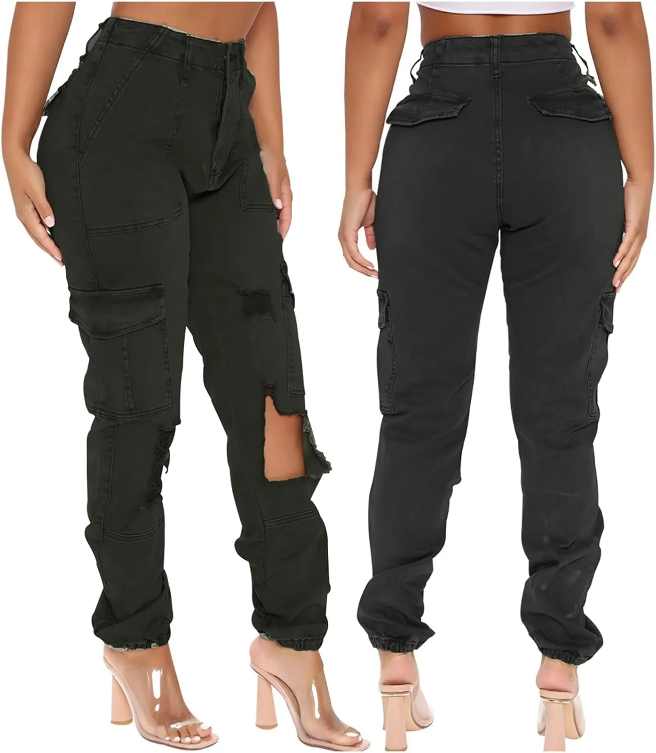 Women Parachute Camo Cargo Pants Trendy Y2K Teen Girls High Elastic Waist Relaxed Fit Casual Pants Streetwear Trousers