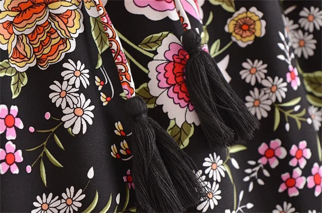 Women Print Beach Bohemian Pleated Skirt Ladies High Elastic Waist A-Line Rayon Maxi Skirts