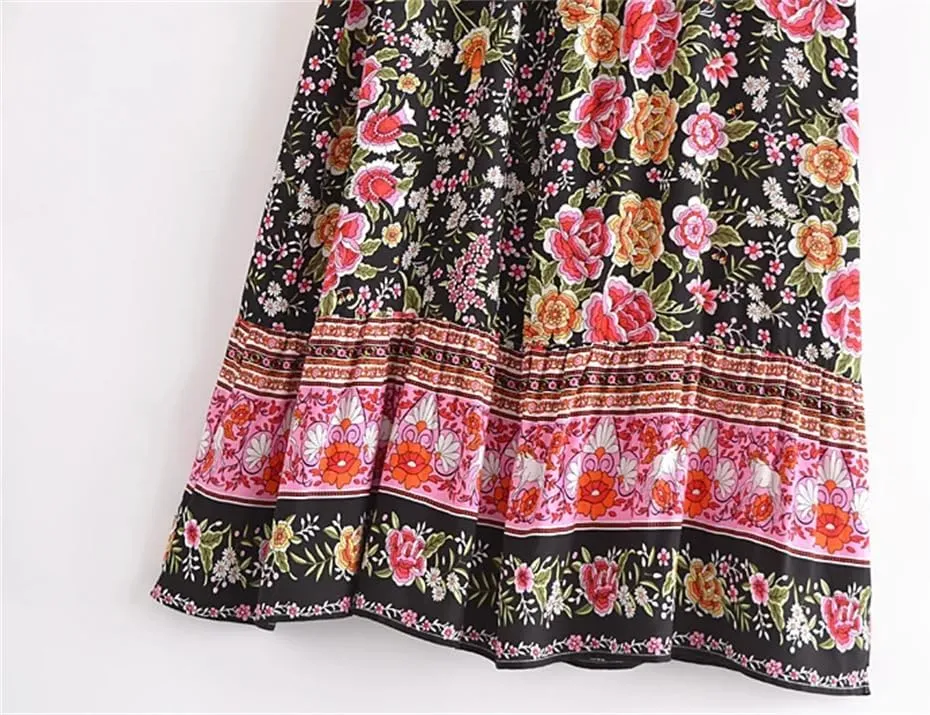 Women Print Beach Bohemian Pleated Skirt Ladies High Elastic Waist A-Line Rayon Maxi Skirts